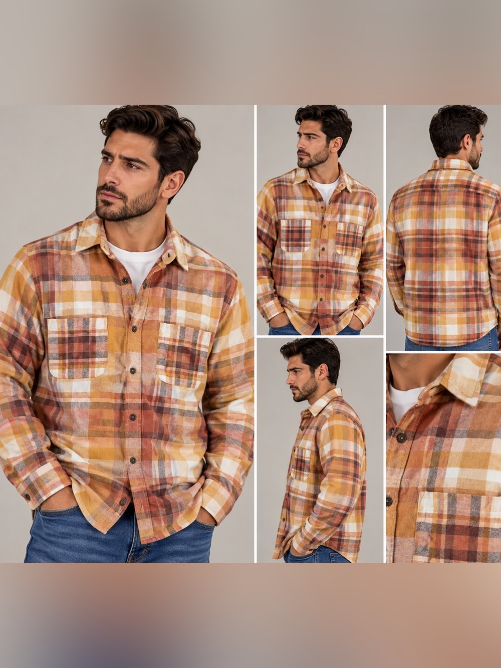 Universal Thread Men's Plaid Button-Down Shirt in Mustard and Brown